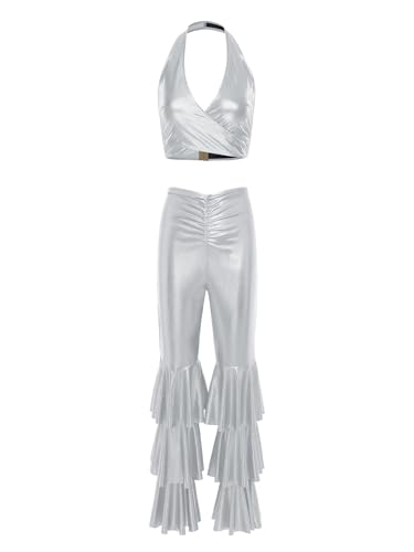 Kvysinly Metallisches Discotanz Outfit Für Damen Bestehend Aus Hochgeschnittener Camisole Und Ausgestellte Hose Er Jahre Disco Clubwear Silber L Kvysinly Metallisches Discotanz Outfit Für Damen Bestehend Aus Hochgeschnittener Camisole Und Ausgestellte Hose Er Jahre Disco Clubwear Silber L von Kvysinly