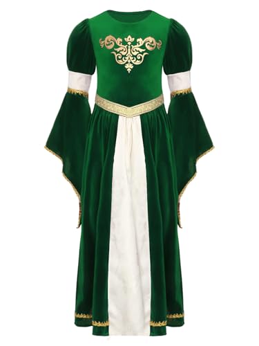 Kvysinly Mittelalter Kleid Renaissance Prinzessinnenkleid Für Mädchen Mit Langen Ärmeln Karneval Halloween Kostüm Partykleid Grün 146-152 von Kvysinly