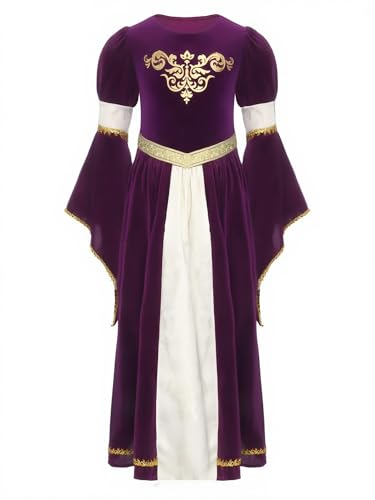 Kvysinly Mittelalter Kleid Renaissance Prinzessinnenkleid Für Mädchen Mit Langen Ärmeln Karneval Halloween Kostüm Partykleid Lila 158-164 von Kvysinly