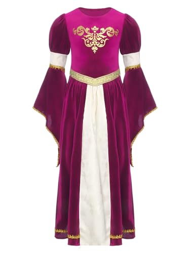 Kvysinly Mittelalter Kleid Renaissance Prinzessinnenkleid Für Mädchen Mit Langen Ärmeln Karneval Halloween Kostüm Partykleid Rosa 158-164 von Kvysinly