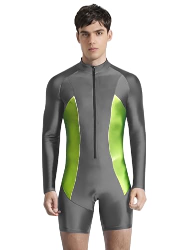 Kvysinly Shorty Neoprenanzüge Herren Einteiliger Badeanzüge Langarm Bademode mit Reißverschluss Vorne Premium Neopren Neoprenanzug Grau S Kvysinly Shorty Neoprenanzüge Herren Einteiliger Badeanzüge Langarm Bademode mit Reißverschluss Vorne Premium Neopren Neoprenanzug Grau S von Kvysinly