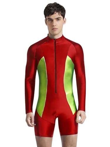 Kvysinly Shorty Neoprenanzüge Herren Einteiliger Badeanzüge Langarm Bademode mit Reißverschluss Vorne Premium Neopren Neoprenanzug Rot L von Kvysinly
