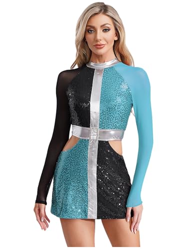 Kvysinly Swinging 60er Faschingskostüm Damen Pailletten Kleid Metallic Bodysuit Hollow Out Tanzkleid Halloween Clown Kostüm Clubwear Blau 4XL Kvysinly Swinging 60er Faschingskostüm Damen Pailletten Kleid Metallic Bodysuit Hollow Out Tanzkleid Halloween Clown Kostüm Clubwear Blau 4XL von Kvysinly