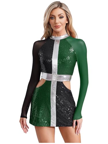 Kvysinly Swinging 60er Faschingskostüm Damen Pailletten Kleid Metallic Bodysuit Hollow Out Tanzkleid Halloween Clown Kostüm Clubwear Grün 4XL Kvysinly Swinging 60er Faschingskostüm Damen Pailletten Kleid Metallic Bodysuit Hollow Out Tanzkleid Halloween Clown Kostüm Clubwear Grün 4XL von Kvysinly