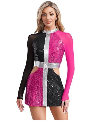 Kvysinly Swinging 60er Faschingskostüm Damen Pailletten Kleid Metallic Bodysuit Hollow Out Tanzkleid Halloween Clown Kostüm Clubwear Hot Pink 4XL Kvysinly Swinging 60er Faschingskostüm Damen Pailletten Kleid Metallic Bodysuit Hollow Out Tanzkleid Halloween Clown Kostüm Clubwear Hot Pink 4XL von Kvysinly