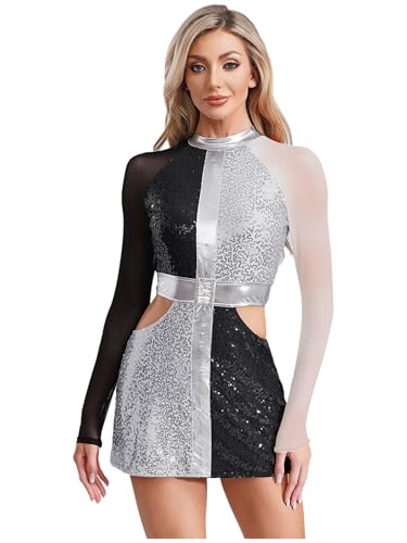 Kvysinly Swinging 60er Faschingskostüm Damen Pailletten Kleid Metallic Bodysuit Hollow Out Tanzkleid Halloween Clown Kostüm Clubwear Weiß 4XL Kvysinly Swinging 60er Faschingskostüm Damen Pailletten Kleid Metallic Bodysuit Hollow Out Tanzkleid Halloween Clown Kostüm Clubwear Weiß 4XL von Kvysinly