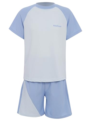Kvysinly jungen sportanzug Zweiteiliger Training outfit kinder sports set t-shirts und Freizeitshorts für Outdoor-Aktivitäten Hellblau 146-152 von Kvysinly