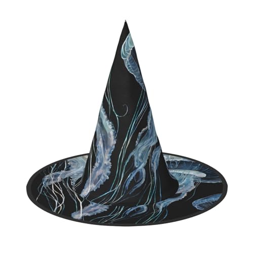 Kwjsdfea Blauer und goldener Quallen-Druck, vielseitiger Halloween-Hut, Hexenhut für Damen, Herren, Erwachsene, lustige und stilvolle Halloween-Party-Dekoration, 1 Stück Kwjsdfea Blauer und goldener Quallen-Druck, vielseitiger Halloween-Hut, Hexenhut für Damen, Herren, Erwachsene, lustige und stilvolle Halloween-Party-Dekoration, 1 Stück von Kwjsdfea