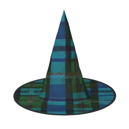 Kwjsdfea Blauer und grüner schottischer Schottenkaro-Druck, vielseitiger Halloween-Hut, Hexenhut für Damen, Herren, Erwachsene, lustige und stilvolle Halloween-Party-Dekoration, 1 Stück von Kwjsdfea