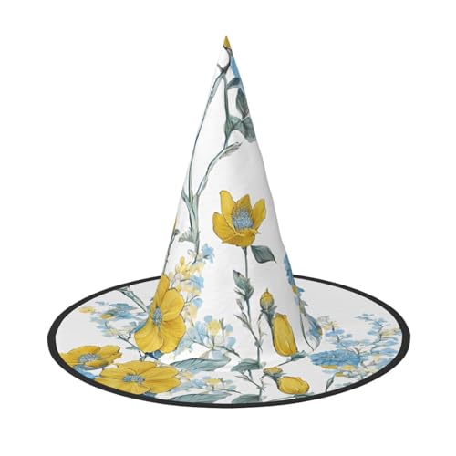 Kwjsdfea Blaues Blumenmuster, Rosen-Druck, vielseitiger Halloween-Hut, Hexenhut für Damen, Herren, Erwachsene, lustige und stilvolle Halloween-Party-Dekoration, 1 Stück von Kwjsdfea