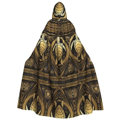 Kwjsdfea Dicker Kapuzenumhang für Erwachsene, Unisex, Satin, Cosplay, Halloween, Weihnachten, Party, Faschingskostüme – Hawaiianischer Tapa-Honu-Schildkröten-Druck von Kwjsdfea