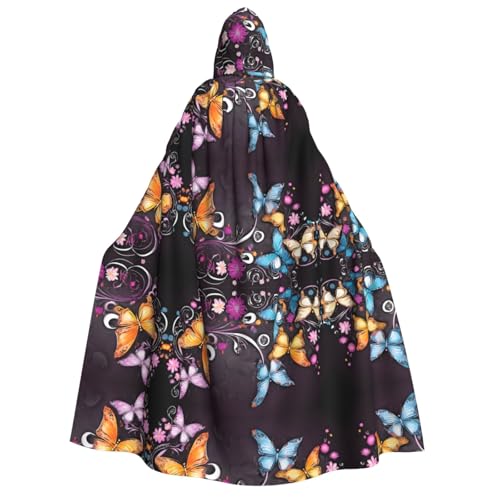 Kwjsdfea Dicker Kapuzenumhang für Erwachsene, Unisex, Satin, Cosplay, Halloween, Weihnachten, Party, Faschingskostüme – Schmetterlings-Druck von Kwjsdfea