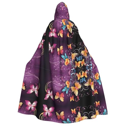 Kwjsdfea Dicker Kapuzenumhang für Erwachsene, Unisex, Satin, Cosplay, Halloween, Weihnachten, Party, Faschingskostüme – Schmetterlings-Druck von Kwjsdfea