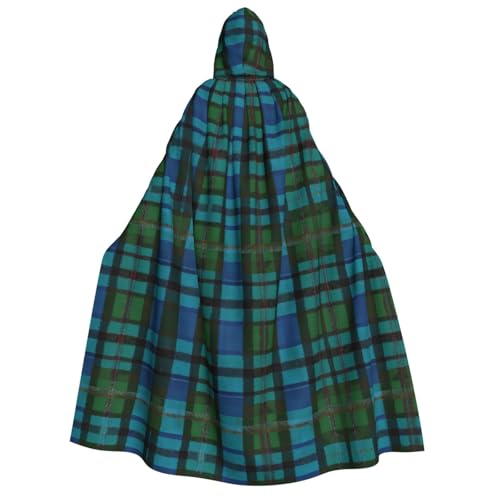 Kwjsdfea Dicker Kapuzenumhang für Erwachsene, Unisex, Satin, Cosplay, Halloween, Weihnachten, Party, Kostüm, Blau und Grün, Schottenkaro-Druck von Kwjsdfea