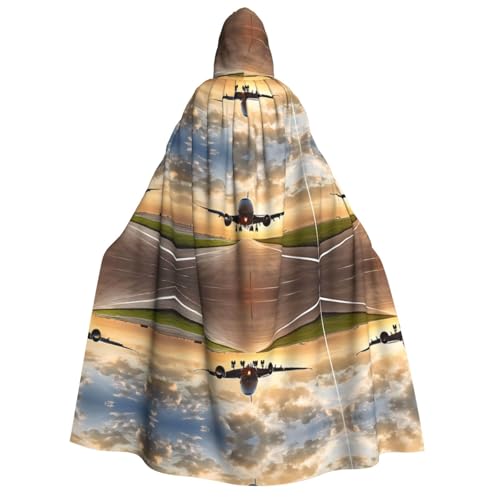Kwjsdfea Dicker Kapuzenumhang für Erwachsene, Unisex, Satin, Cosplay, Halloween, Weihnachten, Party, Kostüm, Flugzeugdruck von Kwjsdfea