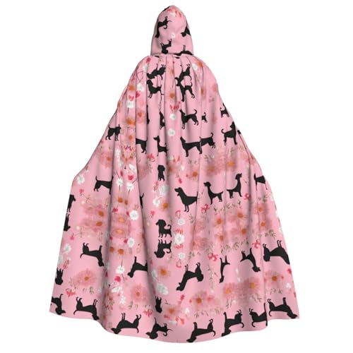 Kwjsdfea Dicker Kapuzenumhang für Erwachsene, Unisex, Satin, Cosplay, Halloween, Weihnachten, Party, Kostüm, Französische Bulldogge und Blumendruck von Kwjsdfea