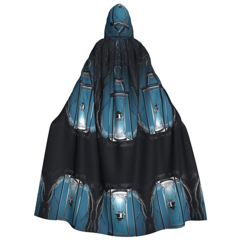 Kwjsdfea Dicker Kapuzenumhang für Erwachsene, Unisex, Satin, Cosplay, Halloween, Weihnachten, Party, Kostüm, Glühwürmchen und Laternen-Druck von Kwjsdfea