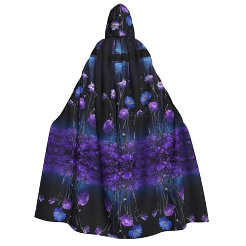 Kwjsdfea Dicker Kapuzenumhang für Erwachsene, Unisex, Satin, Cosplay, Halloween, Weihnachten, Party, Kostüm, lila Blumendruck von Kwjsdfea