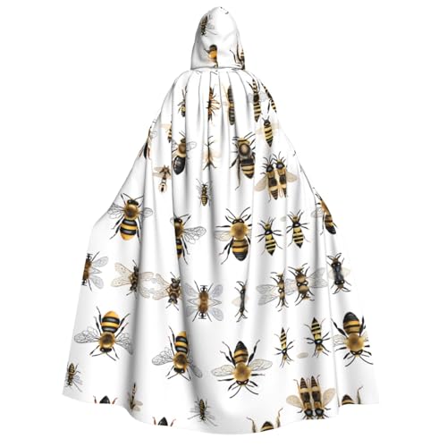 Kwjsdfea Dicker Kapuzenumhang für Erwachsene, Unisex, Satin, Cosplay, Halloween, Weihnachten, Party, Kostüm, lustiger Bienen-Druck von Kwjsdfea