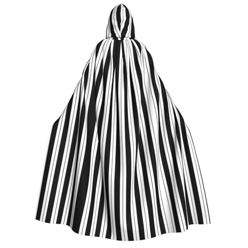 Kwjsdfea Dicker Kapuzenumhang für Erwachsene, Unisex, Satin, Cosplay, Halloween, Weihnachten, Party, Kostüm, schwarz-weiße Streifen von Kwjsdfea