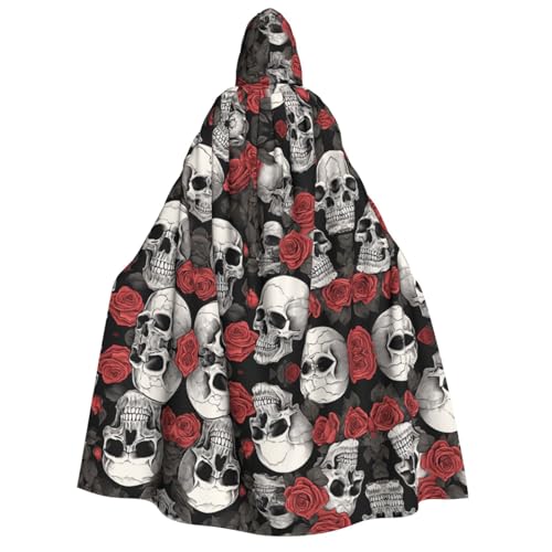 Kwjsdfea Dicker Kapuzenumhang für Erwachsene, Unisex, Satin, Cosplay, Halloween, Weihnachten, Party, Kostüme, Blumen, Totenkopf, Ornamentmuster von Kwjsdfea