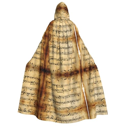 Kwjsdfea Dicker Kapuzenumhang für Erwachsene, Unisex, Satin, Cosplay, Halloween, Weihnachten, Party, Kostüme, Musiknoten-Druck von Kwjsdfea
