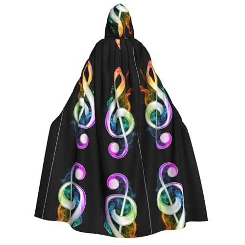 Kwjsdfea Dicker Kapuzenumhang für Erwachsene, Unisex, Satin, Cosplay, Halloween, Weihnachten, Party, Kostüme, buntes Musiknoten-Druck von Kwjsdfea