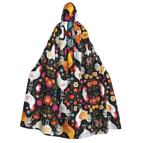Kwjsdfea Dicker Kapuzenumhang für Erwachsene, Unisex, Satin, Cosplay, Halloween, Weihnachten, Party, Kostüme, niedlicher Hahn-Aufdruck von Kwjsdfea
