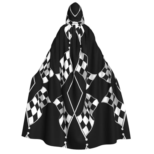 Kwjsdfea Dicker Kapuzenumhang für Erwachsene, Unisex, Satin, Cosplay, Halloween, Weihnachten, Party, Kostüme, schwarz-weiße Formel, karierte Flaggen, Muster von Kwjsdfea