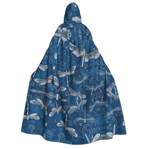 Kwjsdfea Dicker Kapuzenumhang für Erwachsene, Unisex, Satin, Cosplay, Halloween, Weihnachten, Party, Verkleidung, Kostüme, Blauer Libellen-Druck von Kwjsdfea