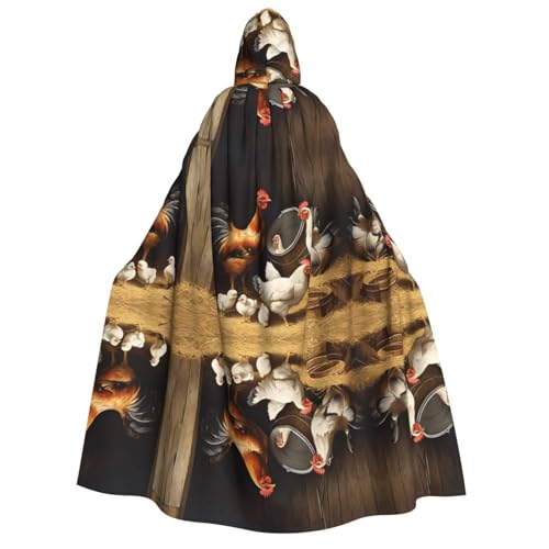 Kwjsdfea Dicker Kapuzenumhang für Erwachsene, Unisex, Satin, Cosplay, Halloween, Weihnachten, Party, Verkleidung – Bauernhof-Hühner-Druck von Kwjsdfea