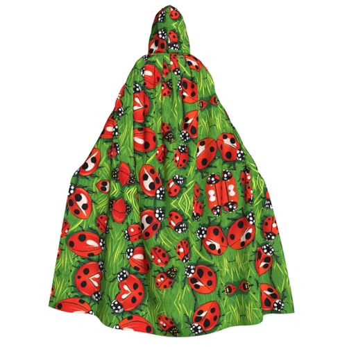 Kwjsdfea Dicker Kapuzenumhang für Erwachsene, Unisex, Satin, Cosplay, Halloween, Weihnachten, Party, Verkleidung – roter Marienkäfer-Druck von Kwjsdfea