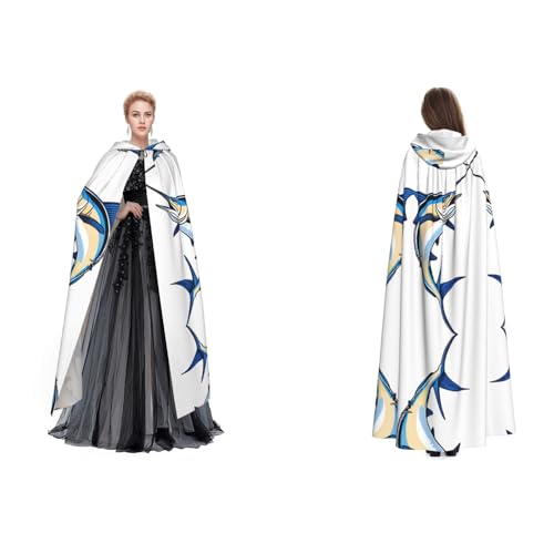 Kwjsdfea Kapuzenumhang für Erwachsene, Unisex, Satin, Cosplay, Halloween, Weihnachten, Party, Faschingskostüme – Fischdruck von Kwjsdfea