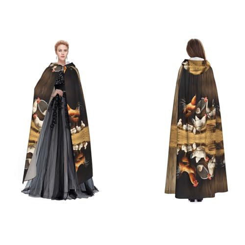 Kwjsdfea Kapuzenumhang für Erwachsene, Unisex, Satin, Cosplay, Halloween, Weihnachten, Party, Kostüm, Bauernhof-Hühner bedruckt von Kwjsdfea