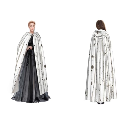 Kwjsdfea Kapuzenumhang für Erwachsene, Unisex, Satin, Cosplay, Halloween, Weihnachten, Party, Kostüm, Birkenbaum bedruckt von Kwjsdfea
