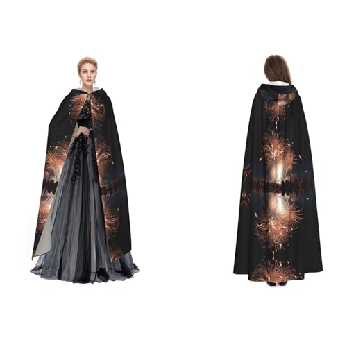 Kwjsdfea Kapuzenumhang für Erwachsene, Unisex, Satin, Cosplay, Halloween, Weihnachten, Party, Kostüm, Feuerwerk bedruckt von Kwjsdfea