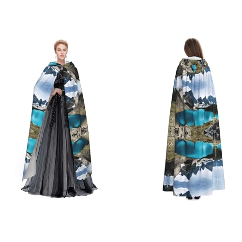 Kwjsdfea Kapuzenumhang für Erwachsene, Unisex, Satin, Cosplay, Halloween, Weihnachten, Party, Kostüm, Rocky Mountain bedruckt von Kwjsdfea