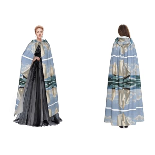 Kwjsdfea Kapuzenumhang für Erwachsene, Unisex, Satin, Cosplay, Halloween, Weihnachten, Party, Kostüm, Segelboot, Schiff, Landschaft, bedruckt von Kwjsdfea