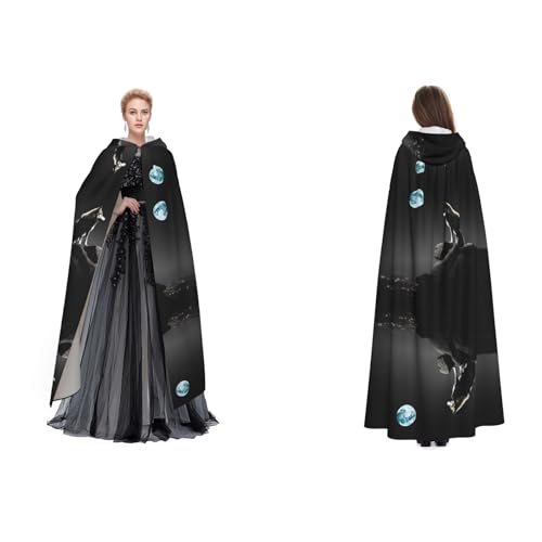 Kwjsdfea Kapuzenumhang für Erwachsene, Unisex, Satin, Cosplay, Halloween, Weihnachten, Party, Kostüm, Wolf, Nacht, Mond, bedruckt von Kwjsdfea