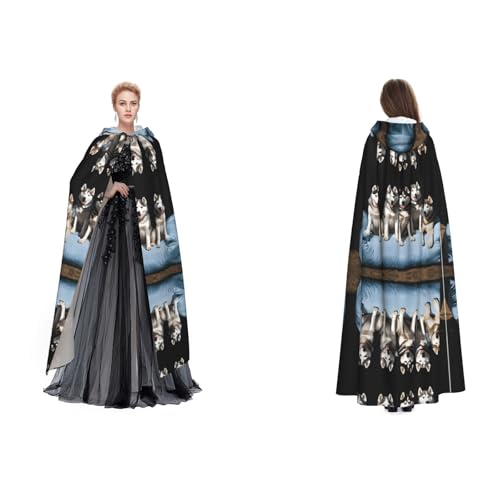 Kwjsdfea Kapuzenumhang für Erwachsene, Unisex, Satin, Cosplay, Halloween, Weihnachten, Party, Kostüm, hübscher Husky bedruckt von Kwjsdfea