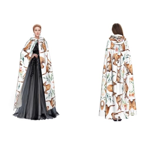 Kwjsdfea Kapuzenumhang für Erwachsene, Unisex, Satin, Cosplay, Halloween, Weihnachten, Party, Kostüm, lustiger Cartoon-Känguru-Zoo, bedruckt von Kwjsdfea