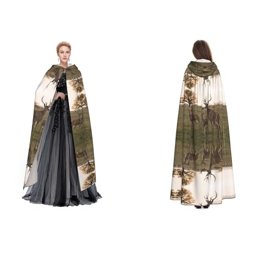 Kwjsdfea Kapuzenumhang für Erwachsene, Unisex, Satin, Cosplay, Halloween, Weihnachten, Party, Kostüm, niedlicher Hirsch bedruckt von Kwjsdfea
