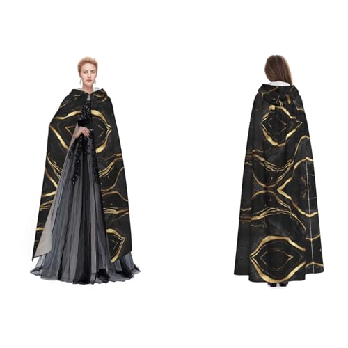 Kwjsdfea Kapuzenumhang für Erwachsene, Unisex, Satin, Cosplay, Halloween, Weihnachten, Party, Kostüm, schwarzer Marmor-Druck von Kwjsdfea