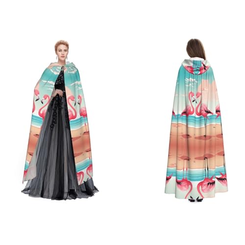Kwjsdfea Kapuzenumhang für Erwachsene, Unisex, Satin, Cosplay, Halloween, Weihnachten, Party, Kostüm, zwei Flamingos bedruckt von Kwjsdfea