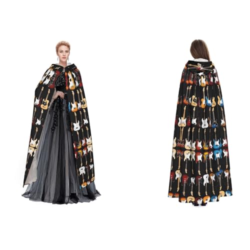 Kwjsdfea Kapuzenumhang für Erwachsene, Unisex, Satin, Cosplay, Halloween, Weihnachten, Party, Kostüme, Kunstgitarre, bedruckt von Kwjsdfea