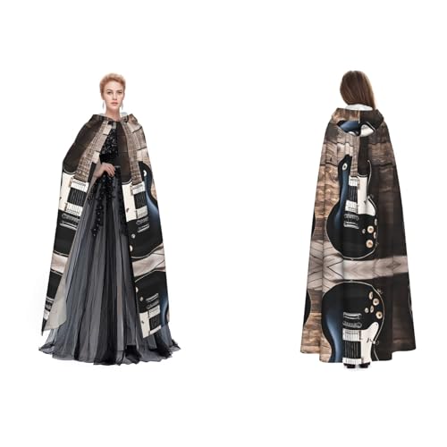 Kwjsdfea Kapuzenumhang für Erwachsene, Unisex, Satin, Cosplay, Halloween, Weihnachten, Party, Kostüme, Musikgitarre von Kwjsdfea