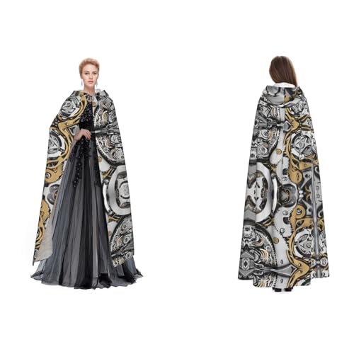 Kwjsdfea Kapuzenumhang für Erwachsene, Unisex, Satin, Cosplay, Halloween, Weihnachten, Party, Kostüme, coole Steampunk-Zahnräder bedruckt von Kwjsdfea