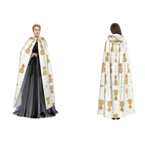 Kwjsdfea Kapuzenumhang für Erwachsene, Unisex, Satin, Cosplay, Halloween, Weihnachten, Party, Verkleidung, Kostüme, Goldglitzer, Ananas, Obst bedruckt von Kwjsdfea