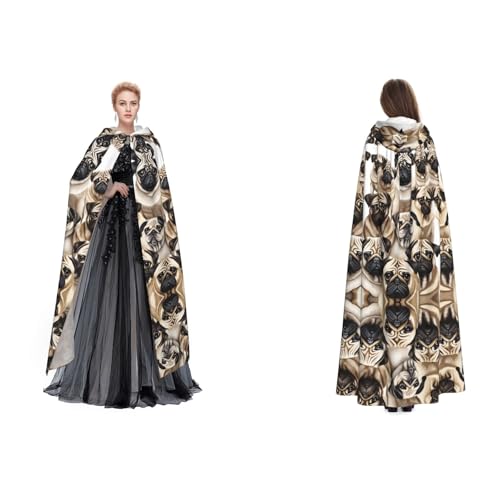 Kwjsdfea Kapuzenumhang für Erwachsene, Unisex, Satin, Cosplay, Halloween, Weihnachten, Party, Verkleidung – Imagen De Pug bedruckt von Kwjsdfea