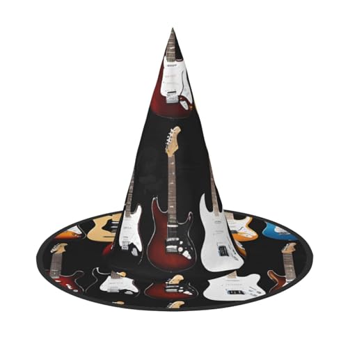 Kwjsdfea Kunst-Gitarren-Muster – vielseitiger Halloween-Hut, Hexenhut für Damen, Herren, Erwachsene, lustige und stilvolle Halloween-Party-Dekoration, 1 Stück von Kwjsdfea